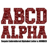 Maroon sequin faux alphabet letters and number
