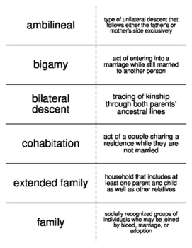 Preview of Marriage and Family Flash Cards for Sociology