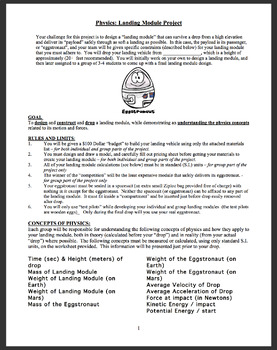 Preview of Mars Landing Module STEM Challenge (Egg Drop) - Middle or High School Physics