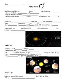 Preview of Mars Note Sheet- FREE