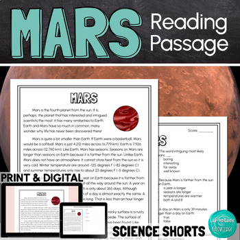 Preview of Mars Reading Comprehension Passage PRINT and DIGITAL