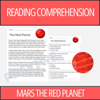 Preview of Mars The Red Planet - Reading Comprehension Activity | 2nd Grade & 3rd Grade
