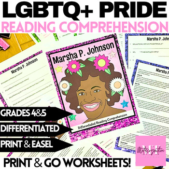 Preview of Marsha P. Johnson Pride Month Reading Comprehension Worksheets