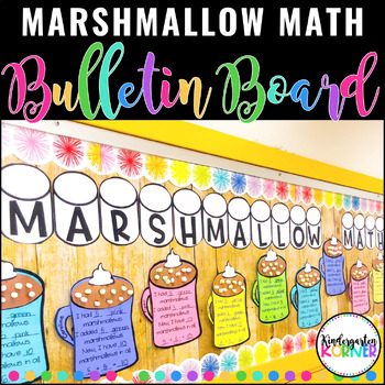 Preview of Marshmallow Math Hot Cocoa Addition Winter Bulletin Board Set Math K 1 EDITABLE