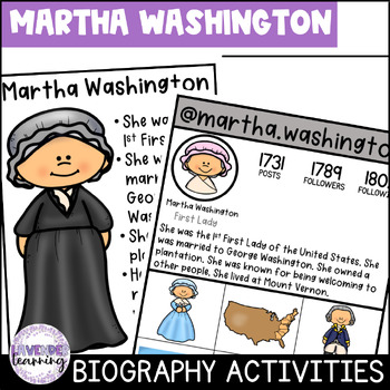 Preview of Martha Washington Biography Activities, Worksheets, Flip Book, and Report