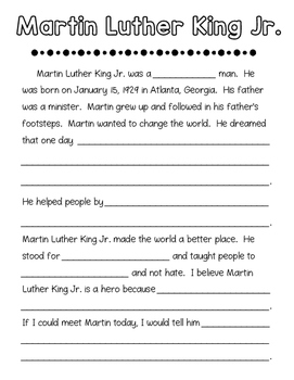 Martin Luther King Jr. Fill-in-the-Blanks by Colleen Alaniz | TpT