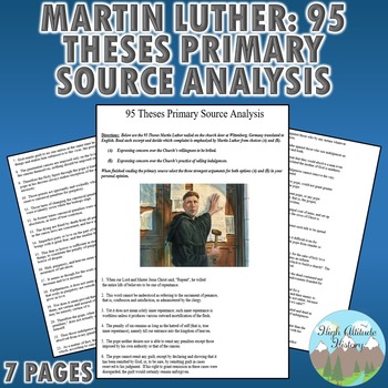 Preview of Martin Luther 95 Theses Primary Source Analysis (Reformation)