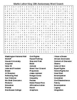 Preview of Martin Luther King 50th Anniversary Word Search with KEY