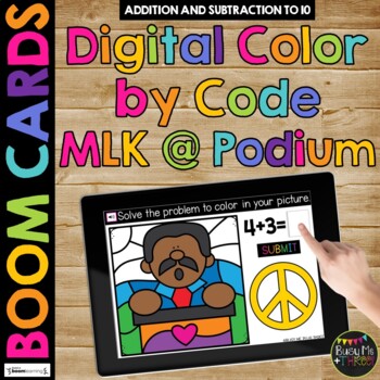 Preview of Martin Luther King Boom Cards™ Color by Code Math Digital Learning MLK at Podium