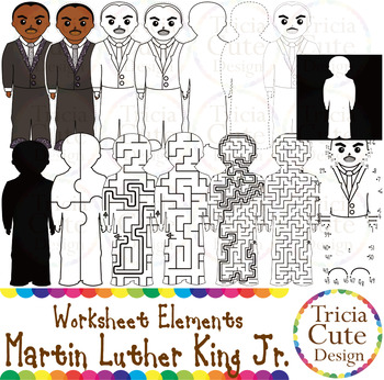Preview of Martin Luther King Clip Art MLK Jr. Worksheet Elements for Tracing Cutting Maze