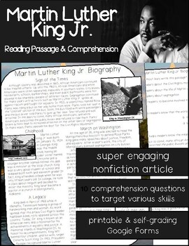 Martin Luther King Close Reading Comprehension Biography ...