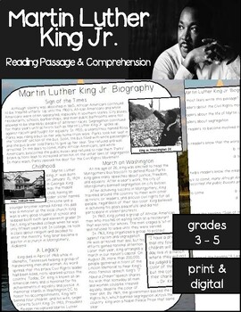 Preview of Martin Luther King (MLK) Biography Reading Comprehension Passage and Questions