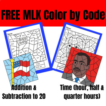 Preview of Martin Luther King Color by Code | Addition & Subtraction to 20 | Time