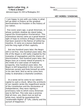 Martin Luther King Common Core Unit Plan: Reading & Writing Strategies