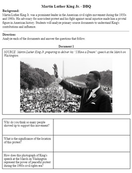 Preview of Martin Luther King DBQ - Document Analysis Questions - MLK Day - Holiday History