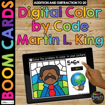 Preview of Martin Luther King Day Boom Cards™ Digital Color by Code Distance Learning Math