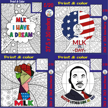 Preview of Martin Luther King Day Collaborative Coloring Posters Bundle Black History Month