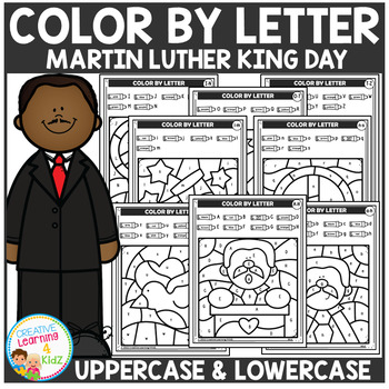 Preview of Martin Luther King Day Color by Letter Recognition Alphabet MLK Worksheets