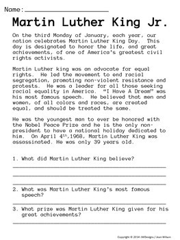 Martin Luther King Jr. Math and Literacy Activities by Just Wonderful ...