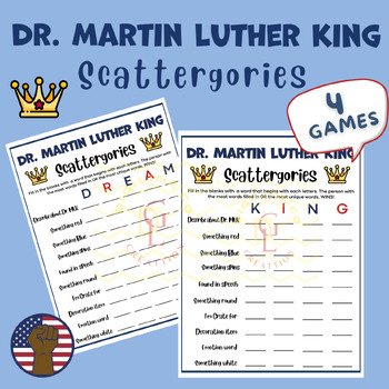 Preview of Martin Luther King Day Scattergories game Puzzle riddles sight word middle high
