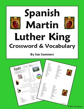 Preview of Spanish Martin Luther King Day Vocabulary Crossword Puzzle and Word List - MLK