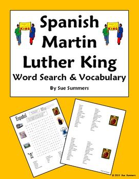 Preview of Spanish Martin Luther King Day Word Search Puzzle, Vocabulary, and Images - MLK