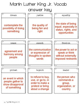Martin Luther King Day writing prompt, crossword, vocab, abc order,