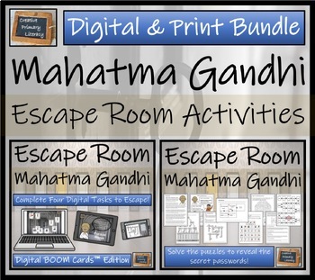 Preview of Mahatma Gandhi Escape Room Bundle | BOOM Cards™ Digital & Print Versions