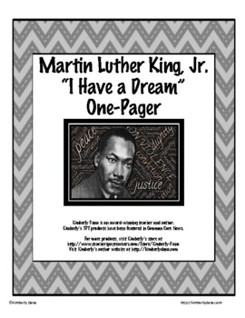 Preview of Martin Luther King "I Have a Dream" One-Pager