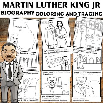 Preview of Martin Luther King JR Biography,Tracing and Coloring Black History Month