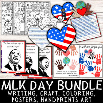 Preview of Martin Luther King JR Day Bundle MLK Craft Writing Posters Coloring Craftivity
