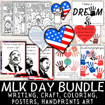 Preview of Martin Luther King JR Day Bundle MLK Craft Writing Posters Coloring Craftivity