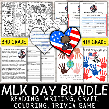 Preview of Martin Luther King JR Day Bundle Reading Craft Writing Coloring Game MLK Activit