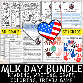 Preview of Martin Luther King JR Day Bundle Reading Craft Writing Coloring Game MLK Activit