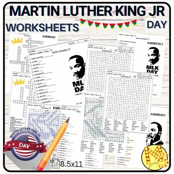 Preview of Martin Luther King JR. Day Worksheets Crossword-Word Scramble-Word search Quiz