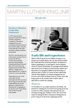 Preview of Martin Luther King Jnr Study Guide