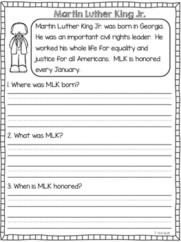 Martin Luther King Jr. Literacy And Math Activities 