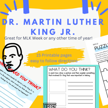 Martin Luther King Jr. 15 page printable worksheets TPT grades 7-12