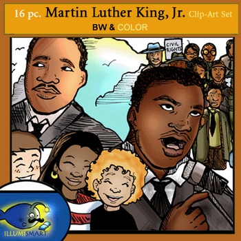 Preview of FREEBIE Martin Luther King, Jr. 16 pc. Clip-Art Set 8 BW and 8 Color