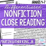 FREE Martin Luther King, Jr. Close Reading Comprehension Passages and Questions