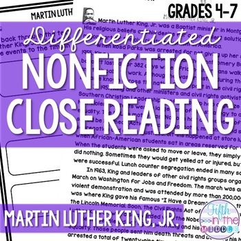 Preview of Martin Luther King, Jr. Close Reading Comprehension Passages and Questions