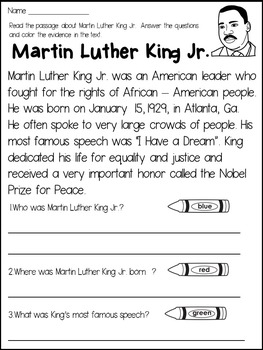 Martin Luther King Jr Close Reading Passage and Activities by Dana's ...