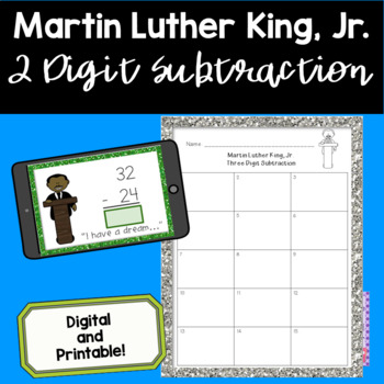 Preview of Martin Luther King Jr. Math | 2 Digit Subtraction Task Cards