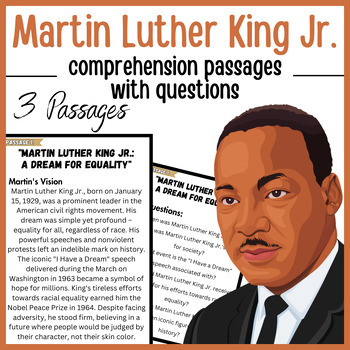 Preview of Martin Luther King Jr. 3 Comprehension Passages With Questions| Black Month