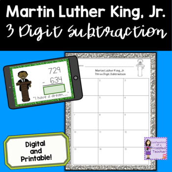 Preview of Martin Luther King Jr. Math | 3 Digit Subtraction Task Cards