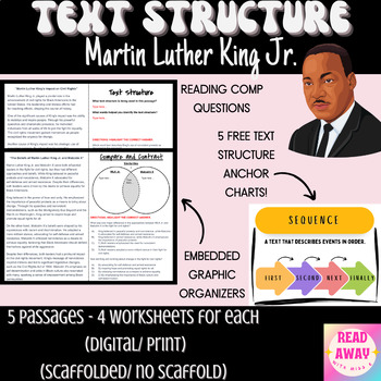 Preview of Martin Luther King Jr - 5 Text Structure Passages - Digital/ Print  FREE Posters