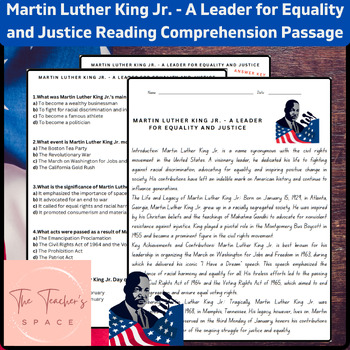 Preview of Martin Luther King Jr. - A Leader for Equality and Justice Reading Comprehension