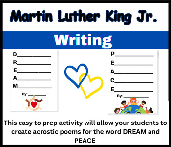 Preview of Martin Luther King Jr. Acrostic Poem - Peace & Dream | Black History Month