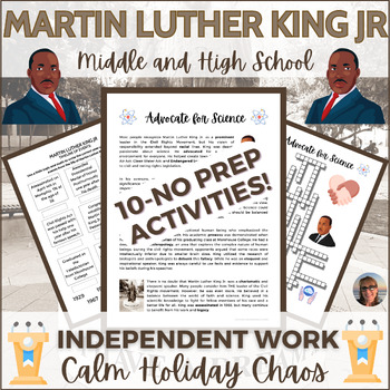 Preview of Martin Luther King Jr Activities Puzzles Middle High School Independent Sub Work