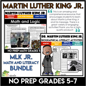 Preview of Martin Luther King, Jr Activities NO PREP BUNDLE | MLK Day Math Logic Reading